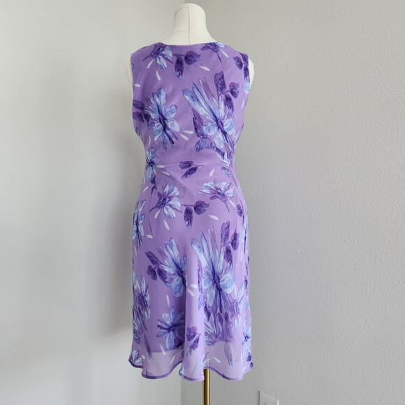 Vintage Y2K Studio I Lilac Blue Floral Sleeveless Lined Midi Dress 14 - Picture 7 of 8
